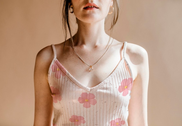 PSD woman in a light pink tank top mockup