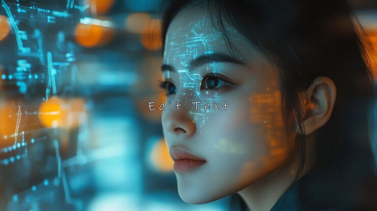 PSD 미래의 인터페이스를 바라보는 여성