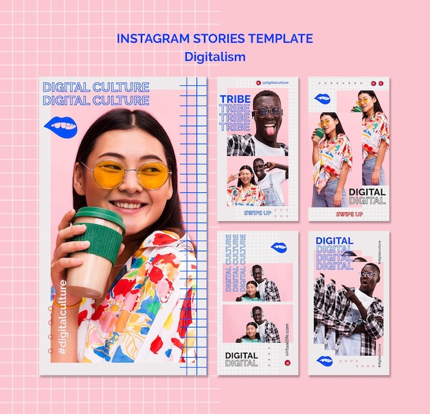 PSD woman and man digitalism instagram stories template