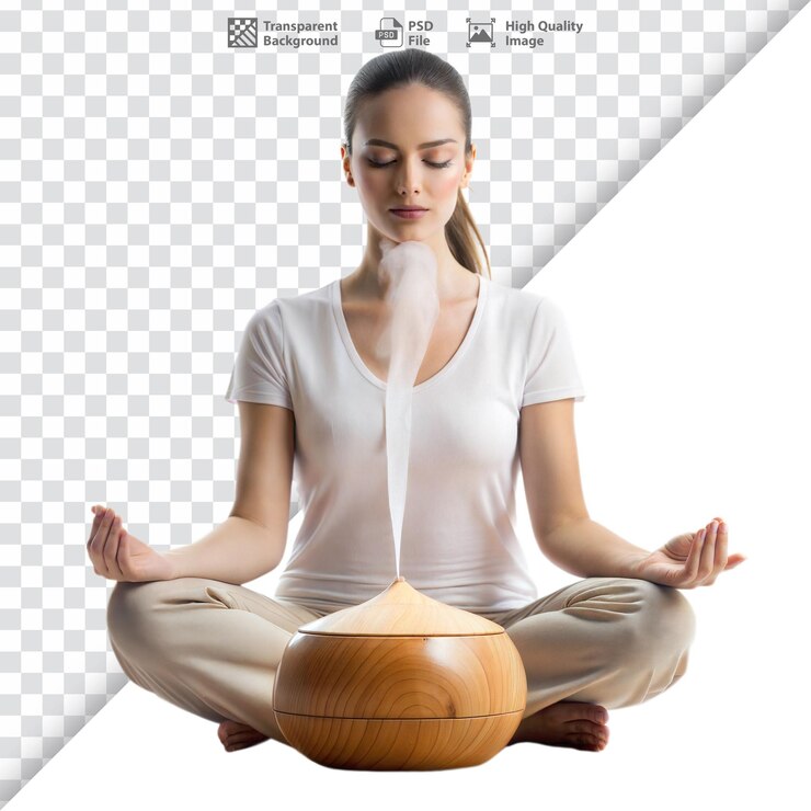 PSD woman meditating in seated position mindfulness and relaxation