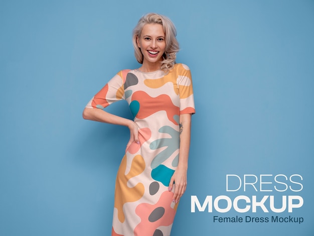 Premium PSD | Woman modeling elegant dress with beautiful pattern