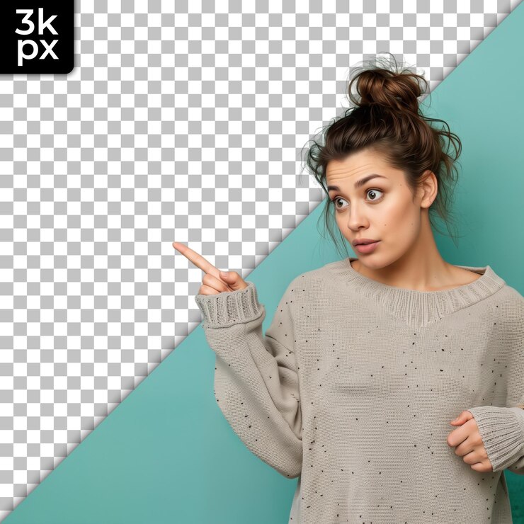 PSD a woman pointing to the camera with a picture of a woman pointing at the camera