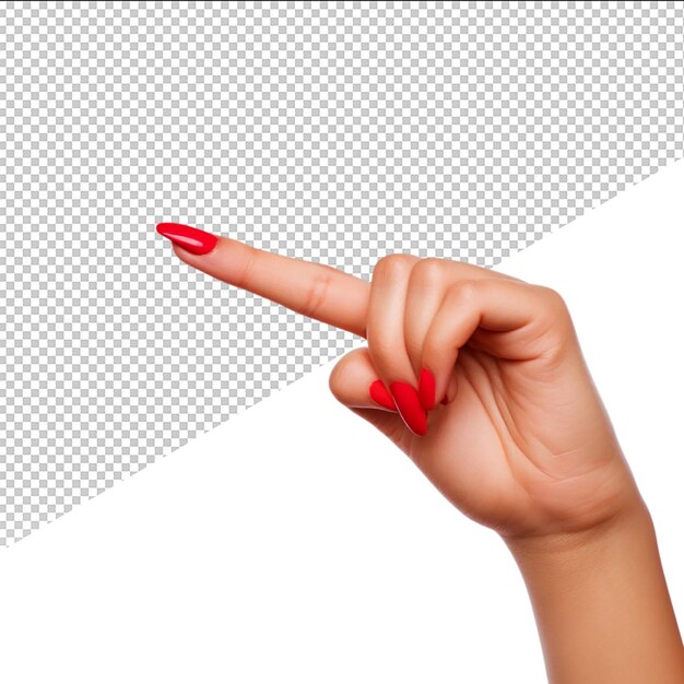 PSD a woman pointing her finger at a red manicure