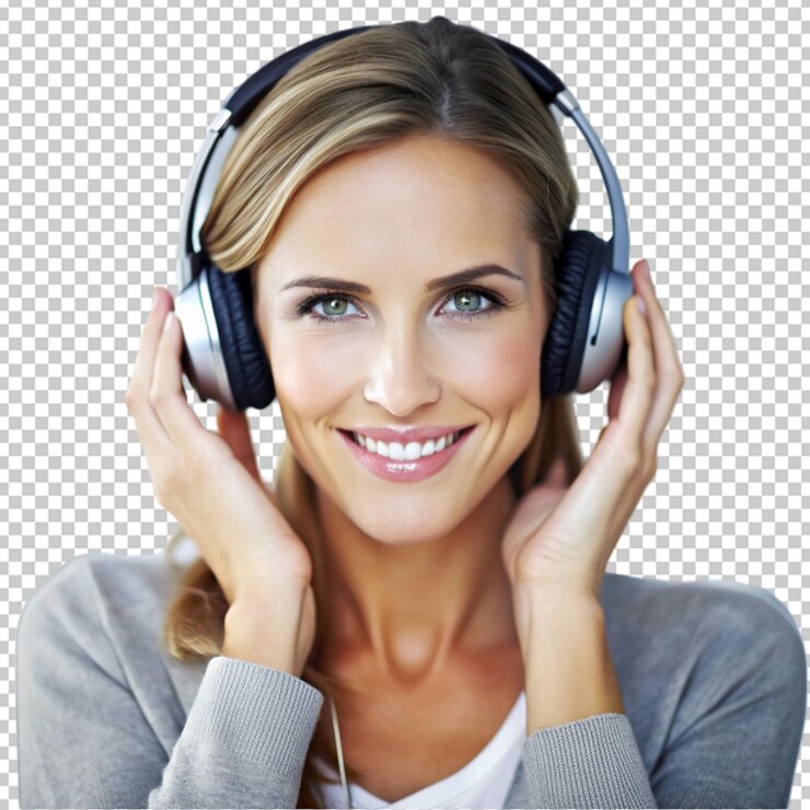 woman portrait wearing headset listening to music