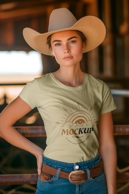 PSD woman posing in western clothes mockup