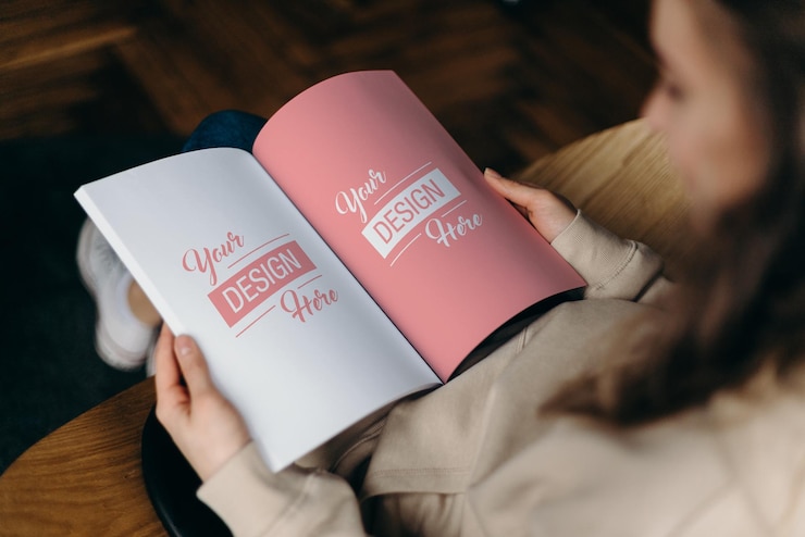 PSD a woman reading a book mockup
