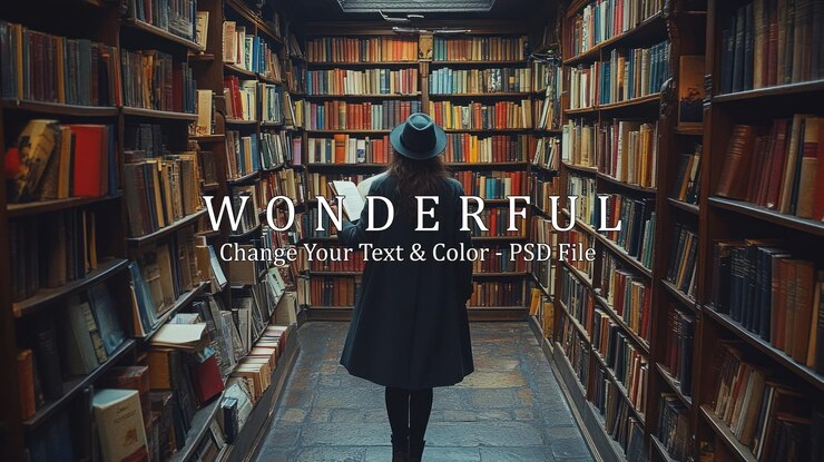PSD woman reading in a library