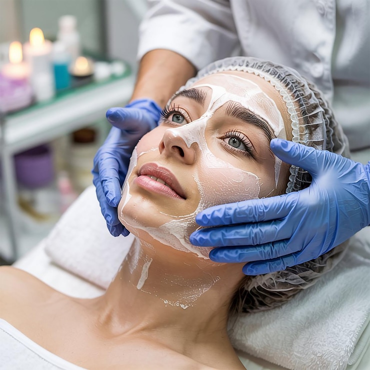 PSD woman receiving a facial treatment at a spa