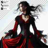 PSD una donna in un vestito rosso con un vestito nero e rosso su di esso