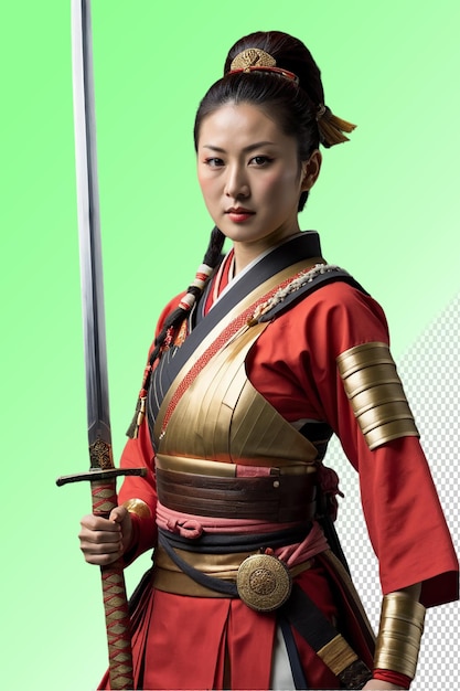 PSD a woman in a red kimono with a sword