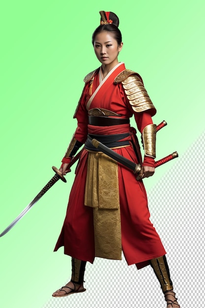 PSD a woman in a red outfit with a sword in her hand