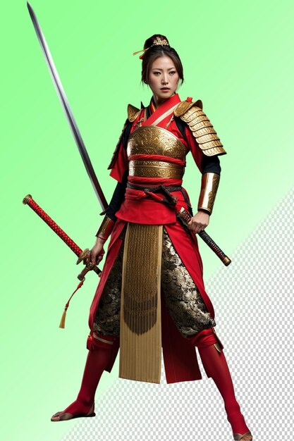 PSD a woman in a red outfit with a sword and a sword