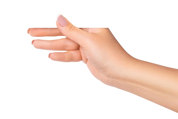 PSD a woman's hand holds a transparent sheet on isolated transparent background