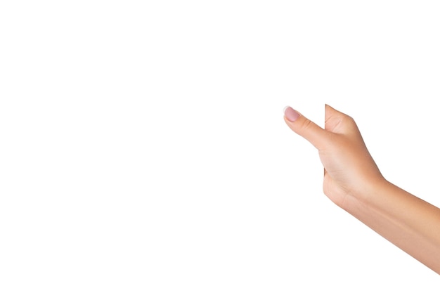 PSD a woman's hand holds a white sheet on isolated transparent background