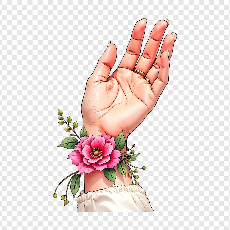 PSD a woman  s hand with flowers on her wrist