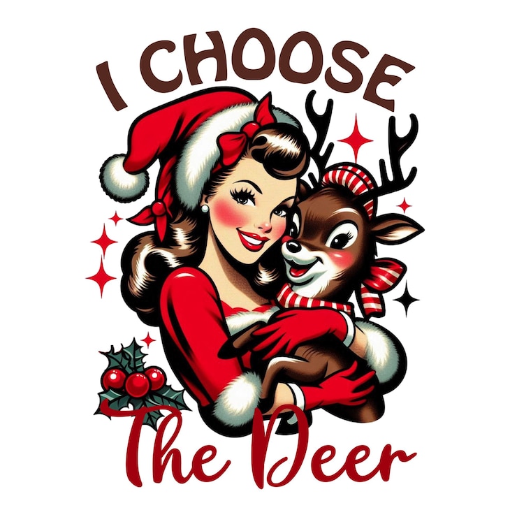 PSD a woman in a santa hat is hugging a deer and a deer