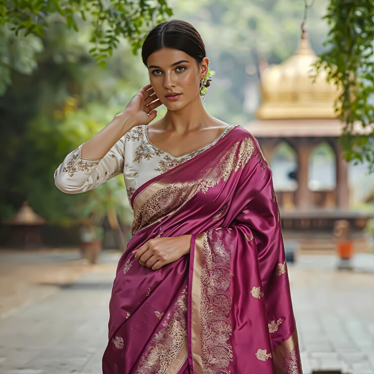 PSD a woman in a sari talking on a cell phone
