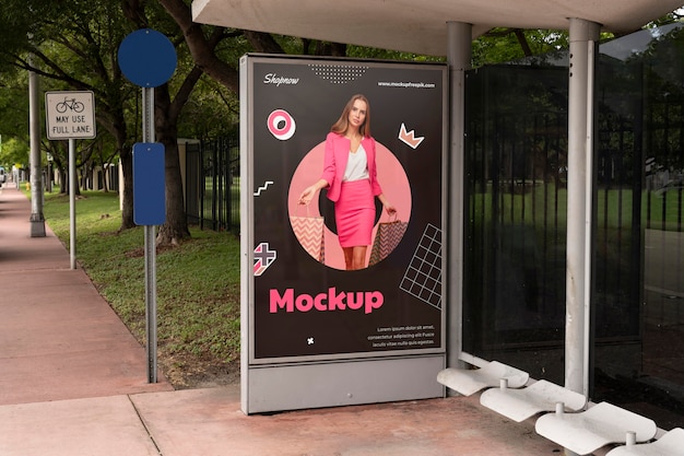 PSD woman shopping outdoor display mockup