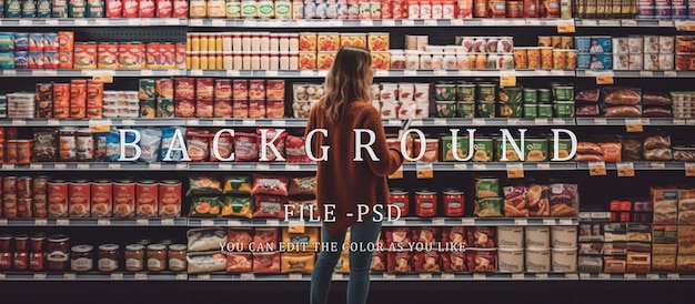 PSD woman shopping in supermarket