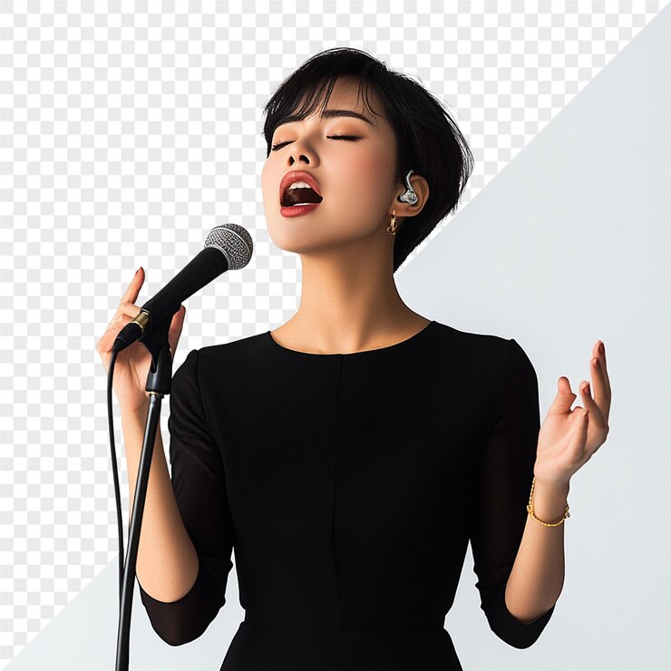 PSD 画面に"i love you"という言葉が描かれているマイクに歌っている女性