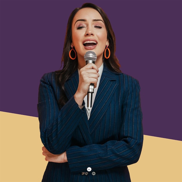 a woman singing in a karaoke
