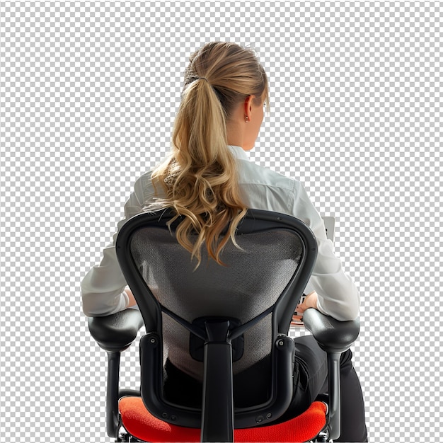 PSD a woman sits in a chair with a laptop on her lap