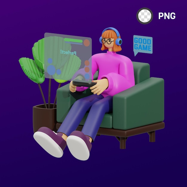 a woman sitting in a chair with a game controller in her hand.