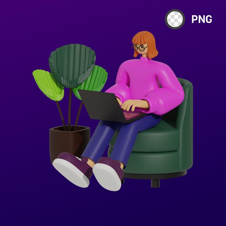 PSD a woman sitting in a chair with a laptop in her lap.