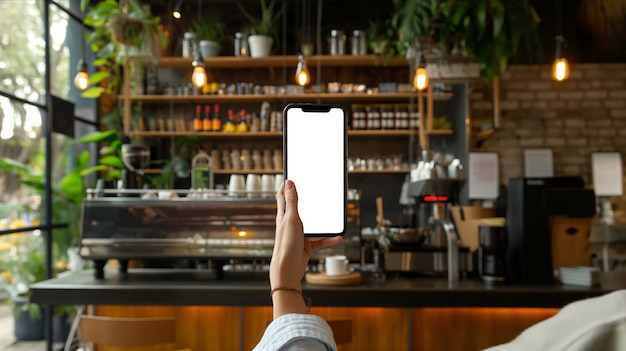 PSD woman sitting at table holding cell phone