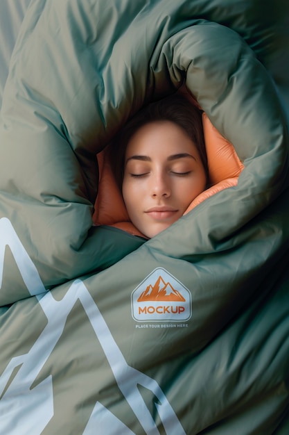 PSD woman in sleeping bag mockup