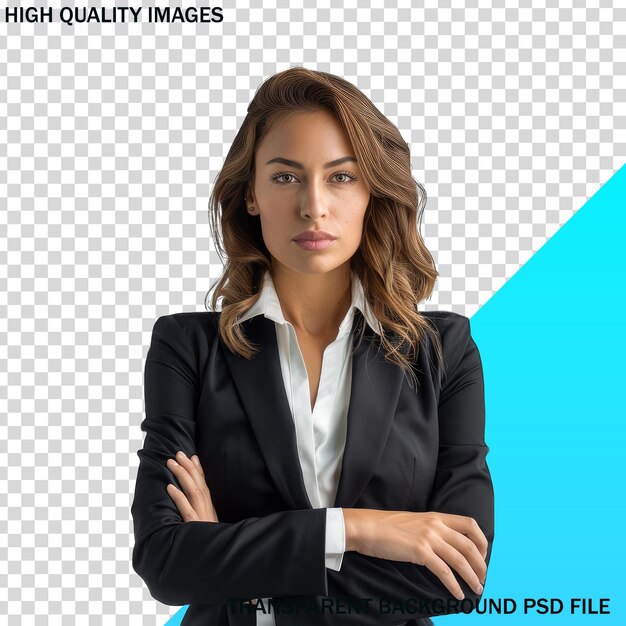 PSD a woman stands in front of a blue background with a blue background that says high quality