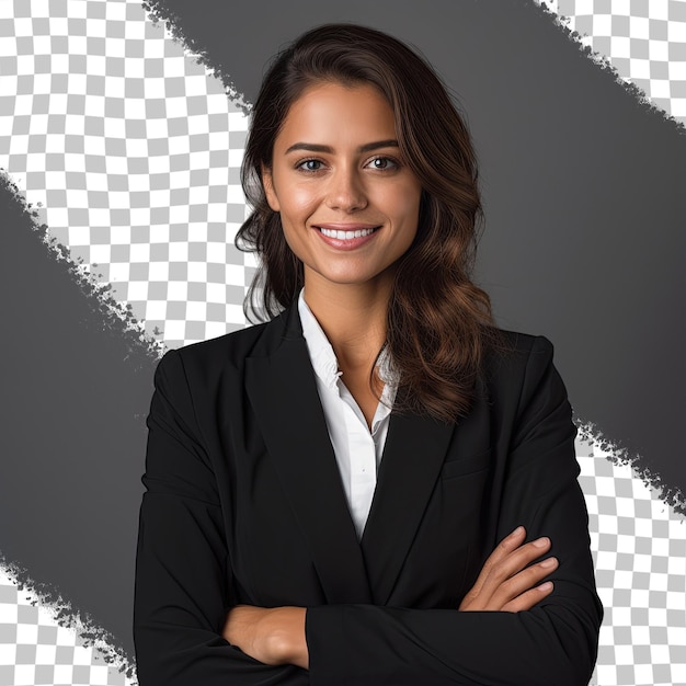 A woman stands in front of an lg logo.