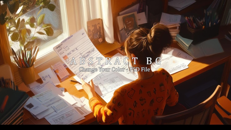 PSD woman studying at a desk
