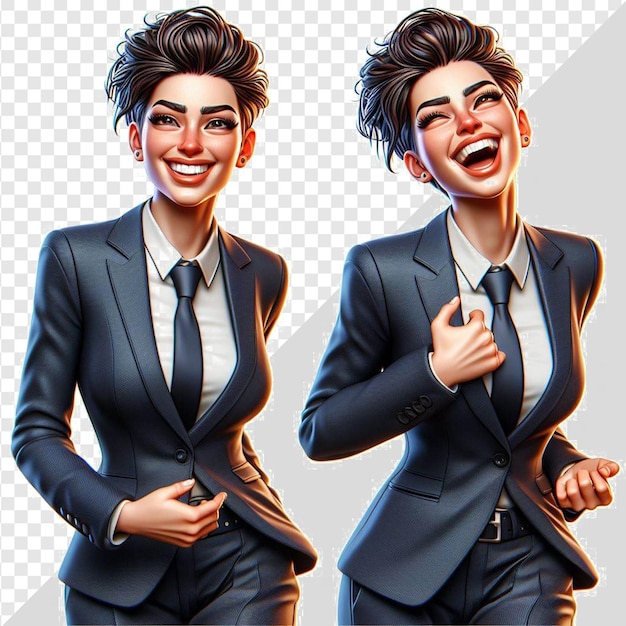 PSD a woman in a suit with a big smile on her face