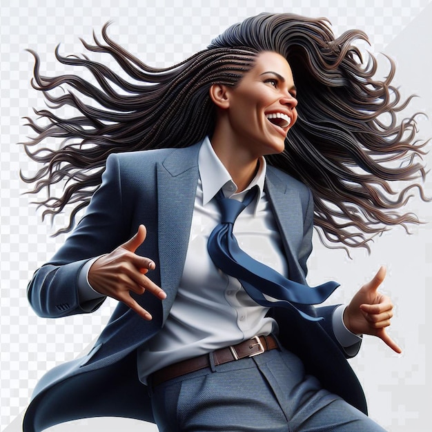 PSD a woman in a suit with a hair flying in the air