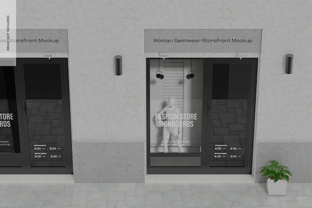 woman swimwear storefront mockup, high angle view