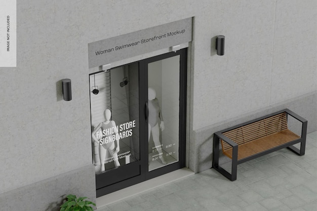 Costumi da bagno donna storefront mockup, prospettiva