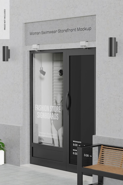 woman swimwear storefront mockup, right view