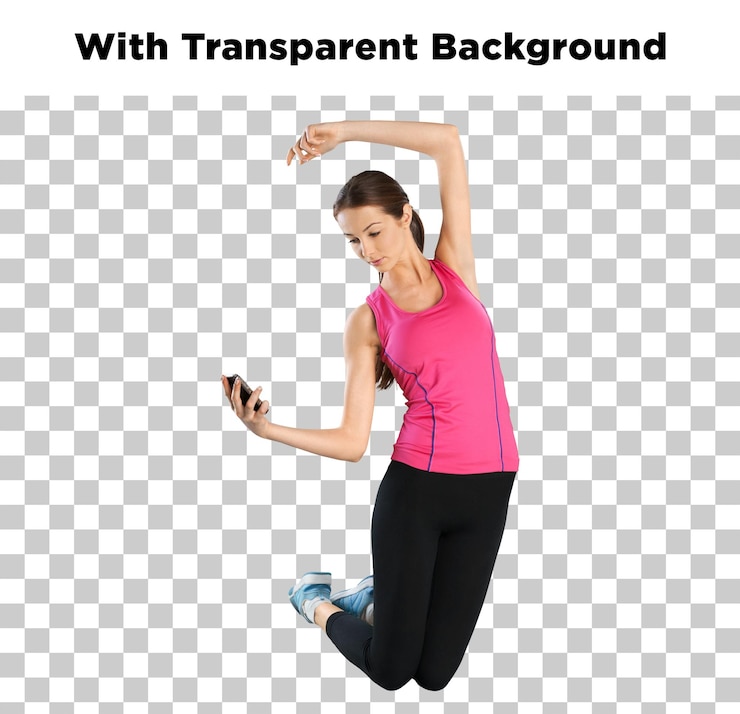 PSD woman taking a selfie during a workout isolated on a transparent background