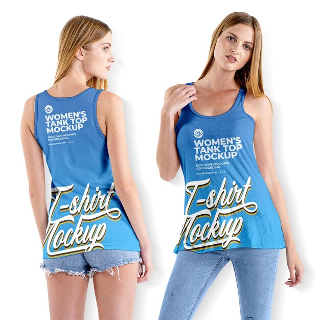 PSD woman tank top mockup voor voor- en achteruitzicht