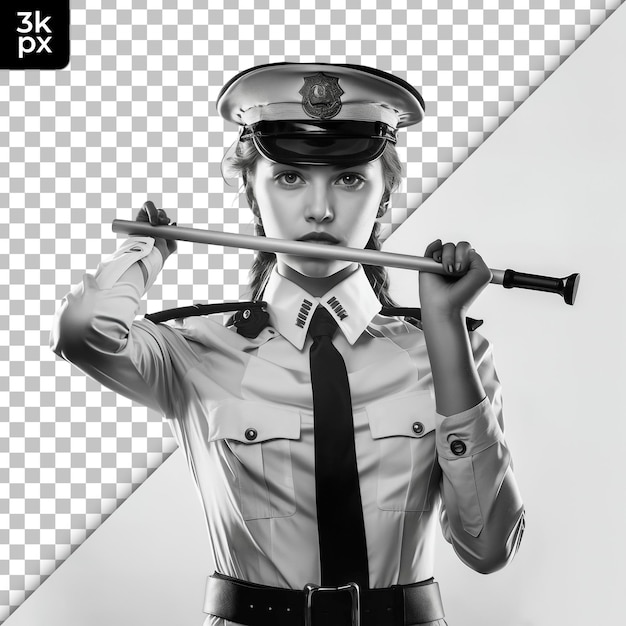 PSD a woman in a uniform with a gun on her head