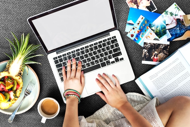 PSD woman using computer laptop