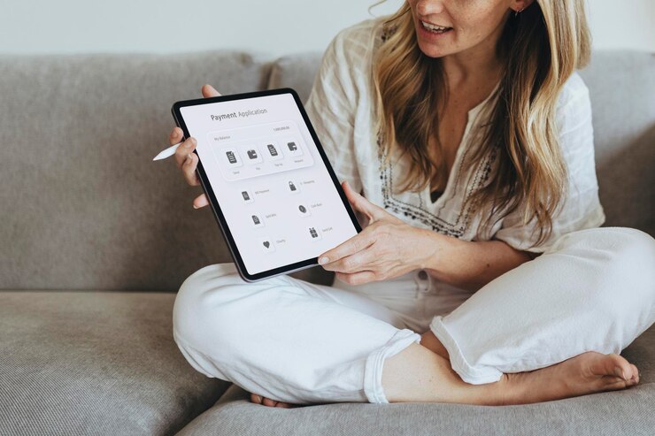 PSD woman using a digital tablet during coronavirus quarantine