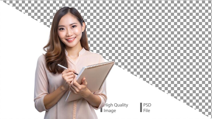 Woman using smartphone isolated on transparent background