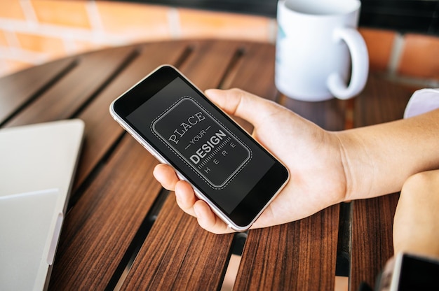 woman using smartphone psd mockup