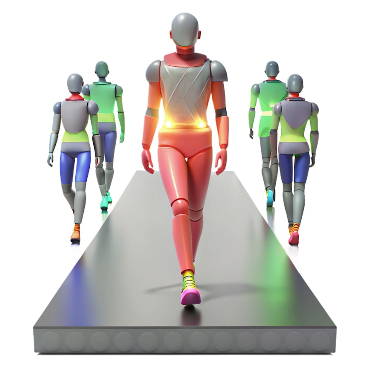 PSD a woman walks on a platform with three people walking on it