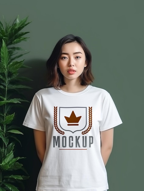 A woman wear a white t shirt mockup design