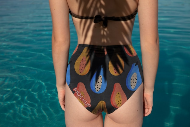 Woman wearing bikini mockup at pool