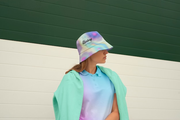 PSD woman wearing bucket hat mokcup