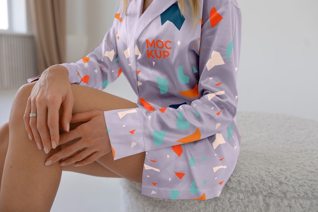 PSD woman wearing comfortable mock-up pajamas